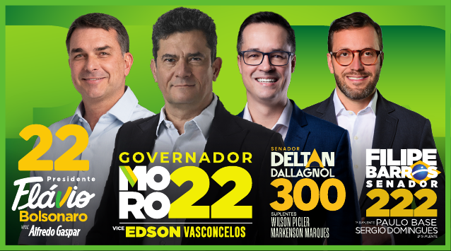 Material visual da campanha com os quatro candidatos